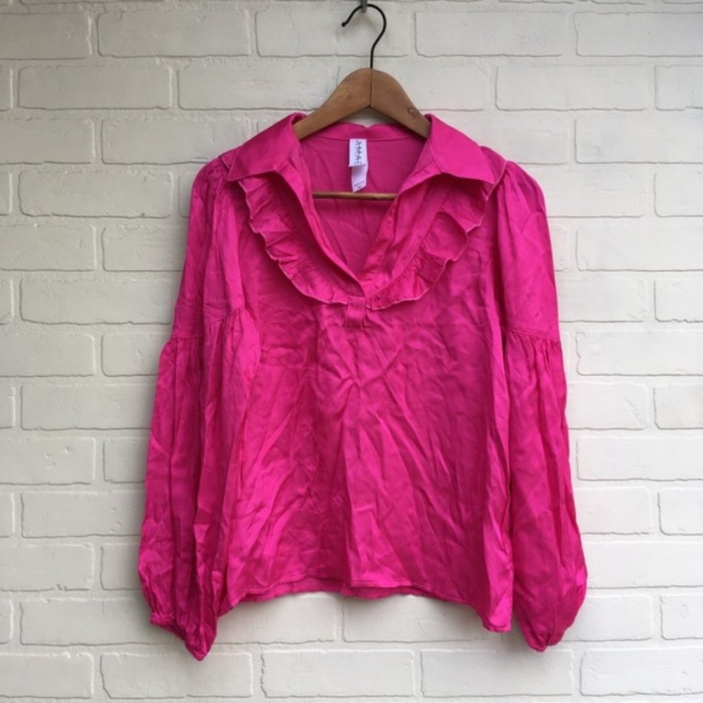 Amadi Lara Anthropologie HOT Pink Ruffle Blouse S